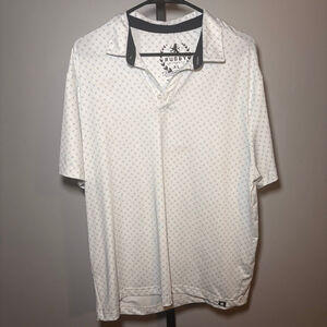 Men's Rugby University White Blue Polka Dot Polo Shirt XL‎